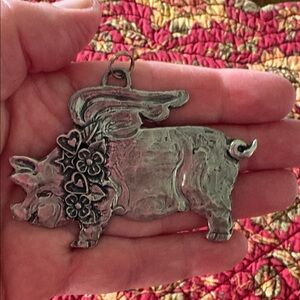 Vintage Pewter Pig pendant with Floral Design